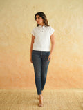 BLOCKS OF INDIA Linen Blend Cotton Cap Top For Women White