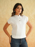 BLOCKS OF INDIA Linen Blend Cotton Cap Top For Women White