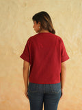 BLOCKS OF INDIA Linen Blend Cotton Korean Top For Women Maroon