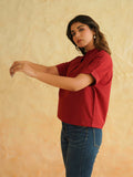 BLOCKS OF INDIA Linen Blend Cotton Korean Top For Women Maroon