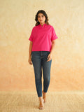 BLOCKS OF INDIA Linen Blend Cotton Korean Top For Women Pink