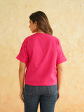 BLOCKS OF INDIA Linen Blend Cotton Korean Top For Women Pink