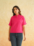 BLOCKS OF INDIA Linen Blend Cotton Korean Top For Women Pink