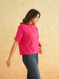 BLOCKS OF INDIA Linen Blend Cotton Korean Top For Women Pink