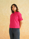 BLOCKS OF INDIA Linen Blend Cotton Korean Top For Women Pink
