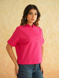 BLOCKS OF INDIA Linen Blend Cotton Korean Top For Women Pink