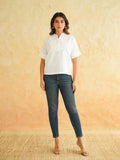 BLOCKS OF INDIA Linen Blend Cotton Korean Top For Women White