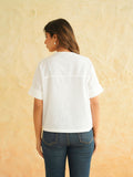 BLOCKS OF INDIA Linen Blend Cotton Korean Top For Women White