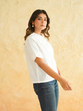 BLOCKS OF INDIA Linen Blend Cotton Korean Top For Women White