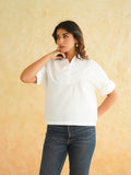 BLOCKS OF INDIA Linen Blend Cotton Korean Top For Women White