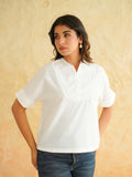 BLOCKS OF INDIA Linen Blend Cotton Korean Top For Women White