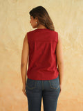 BLOCKS OF INDIA Linen Blend Cotton Sleeveless Top For Women Maroon