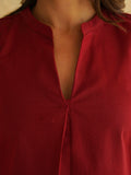BLOCKS OF INDIA Linen Blend Cotton Sleeveless Top For Women Maroon