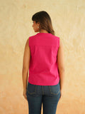 BLOCKS OF INDIA Linen Blend Cotton Sleeveless Top For Women Pink