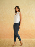 BLOCKS OF INDIA Linen Blend Cotton Sleeveless Top For Women White