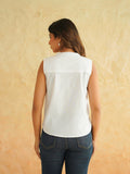 BLOCKS OF INDIA Linen Blend Cotton Sleeveless Top For Women White