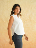 BLOCKS OF INDIA Linen Blend Cotton Sleeveless Top For Women White