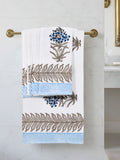 Cotton Hand Block Printed Soft Waffle Fabric Towel Set : 1 Bath Towel and 4 Hand Towel (Towel set 15)