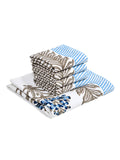 Cotton Hand Block Printed Soft Waffle Fabric Towel Set : 1 Bath Towel and 4 Hand Towel (Towel set 15)