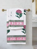 Cotton Hand Block Printed Soft Waffle Fabric Towel Set : 1 Bath Towel and 4 Hand Towel (Towel set 16)