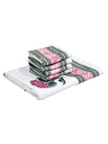 Cotton Hand Block Printed Soft Waffle Fabric Towel Set : 1 Bath Towel and 4 Hand Towel (Towel set 16)