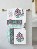 Cotton Hand Block Printed Soft Waffle Fabric Towel Set : 1 Bath Towel and 4 Hand Towel (Towel set 20)