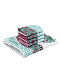 Cotton Hand Block Printed Soft Waffle Fabric Towel Set : 1 Bath Towel and 4 Hand Towel (Towel set 20)