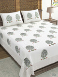 Hand Block Printed Cotton Super King Size Bedsheet(270x 270) (TREE OF LIFE GREY)