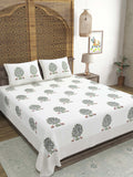 Hand Block Printed Cotton Super King Size Bedsheet(270x 270) (TREE OF LIFE GREY)