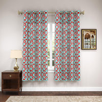 BLOCKS OF INDIA Cotton Paisley Window Curtains With Eyelets, 153 Centimeter,  Set Of 2, (Turquoise Flower)