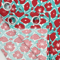 BLOCKS OF INDIA Hand Block Printed Cotton Daylight Curtain with Eyelets(Set of 2 Curtains) (Flower 214 cm / Door) (Turquoise flower)