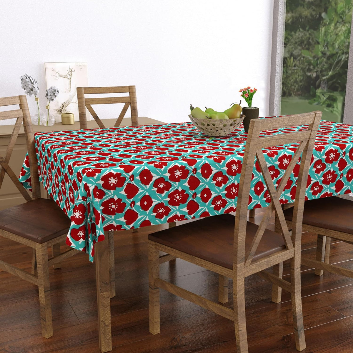 Cotton Hand Block Print Rectangular Table Cloth for 4 Seater Dining Ta ...