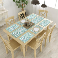 BLOCKS OF INDIA Hand Block Printed Cotton Table Runner, Mat and Napkin Set for Center/Dining Table (Turq Jaal)