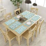 BLOCKS OF INDIA Hand Block Printed Cotton Table Runner, Mat and Napkin Set for Center/Dining Table (Turq Jaal)