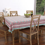 Pure Cotton Table Cloth Rajasthani Hand Block Printed (TURQUOISE PINK JAAL)