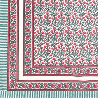 Pure Cotton Table Cloth Rajasthani Hand Block Printed (TURQUOISE PINK JAAL)