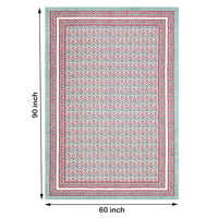 Pure Cotton Table Cloth Rajasthani Hand Block Printed (TURQUOISE PINK JAAL)