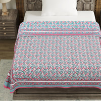 BLOCKS OF INDIA Hand Block Printed Cotton Summer Single Size Reversible Printed Malmal Dohar Turquoise pink jaal