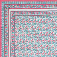 BLOCKS OF INDIA Hand Block Printed Cotton Summer Single Size Reversible Printed Malmal Dohar Turquoise pink jaal