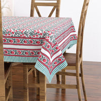 Pure Cotton Table Cloth Rajasthani Hand Block Printed (TURQUOISE PINK JAAL)