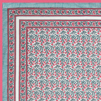 BLOCKS OF INDIA Hand Block Printed Cotton Summer Single Size Reversible Printed Malmal Dohar Turquoise pink jaal