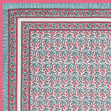 BLOCKS OF INDIA Hand Block Printed Cotton Summer Single Size Reversible Printed Malmal Dohar Turquoise pink jaal