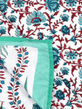 Hand Block Printed Cotton Summer Single Size Reversible Printed Malmal Dohar Turq Tilak Buta