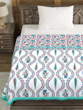 Hand Block Printed Cotton Summer Single Size Reversible Printed Malmal Dohar Turq Tilak Buta