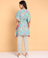 BLOCKS OF INDIA Co ords Set in Pure Cotton Turquoise flower
