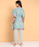 BLOCKS OF INDIA Co ords Set in Pure Cotton Turquoise flower