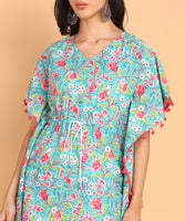 BLOCKS OF INDIA Co ords Set in Pure Cotton Turquoise flower