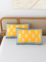 Rajasthani Handmade Hand Block Print Cotton Pillow Cover , Yellow Buti Procein (2 Pcs)