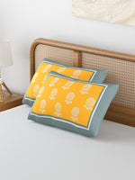 Rajasthani Handmade Hand Block Print Cotton Pillow Cover , Yellow Buti Procein (2 Pcs)