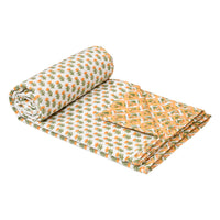 BLOCKS OF INDIA Polycotton Double Dohar /Blanket for Summer (YELLOW FLOWER DULL COTTON)